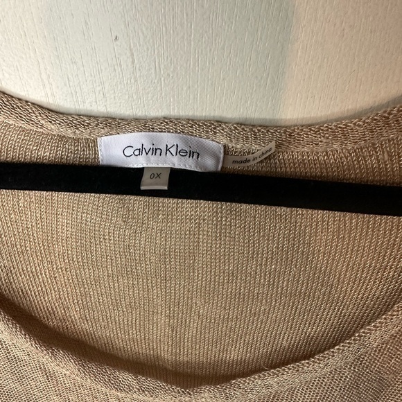 Calvin Klein 55% Linen‎ sleeveless top Tan with brown stripes size 0X - Picture 7 of 9